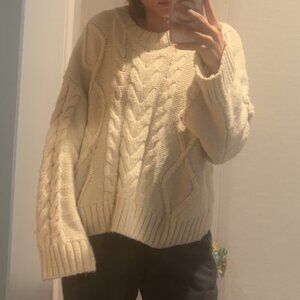 H&M Size Medium Cable Knit Cream Sweater